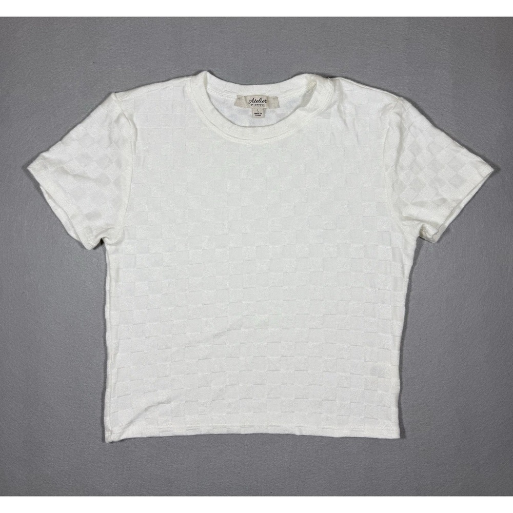 Y2K White Checkered Atelier Crop Top Skater Punk Grunge 2000s Size L